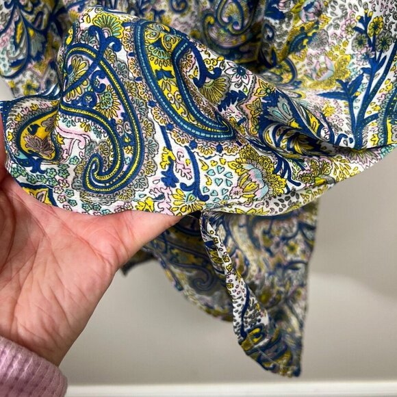 Dolma Silk Blend Shift Dress One Size Paisley Blue Yellow Boho Artsy Art to Wear - Picture 6 of 9